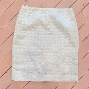 White Metallic Houndstooth Pencil Skirt